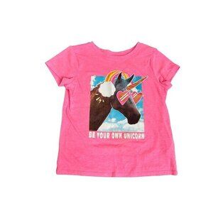 Old Navy Girls Pink Graphic T-Shirt With "Be Your Own Unicorn" Print Short Sleev